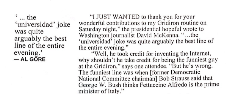 MSNBC gossip columnist Jeannette Walls breaks the news that Al Gore doesn’t write his own jokes